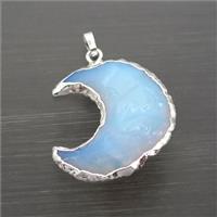 white Opalite moon pendant, hammered, silver plated, approx 27-33mm