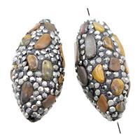 Clay rice beads paved rhinestone with tiger eye stone, approx 15-32mm