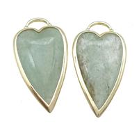 Green Strawberry Quartz Heart Pendant Gold Plated, approx 18-35mm