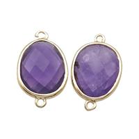 Amethyst Connector Purple Faceted Oval Gold Plated, approx 13-16mm