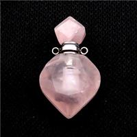 Natural Pink Rose Quartz Perfume Bottle Pendant, approx 18-30mm