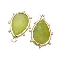 Natural Lemon Jade Teardrop Pendant Olive Gold Plated, approx 10-18mm