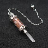 Red Carnetlian Chips Pendulum Pendant Crystal With Copper Chain Platinum Plated, approx 5mm, 12mm, 5-80mm, 17cm length