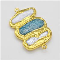 Natural Green Amazonite And Pearl Connector Stick Gold Plated, approx 28-38mm