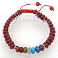Chakra Adjustable Bracelets with red Carnelian Agate, rondelle, approx 8mm dia