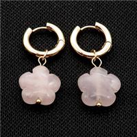 Pink Rose Quartz Flower Copper Hoop Earring Gold Plated, approx 16mm, 16mm dia
