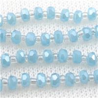 blue Jadeite Glass Beads, faceted rondelle, approx 4mm, 62cm length