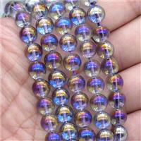 round Crystal Glass Beads, half purple plated, approx 4mm dia