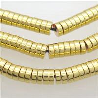 Hematite Beads Heishi Shiny Gold, approx 2x6mm