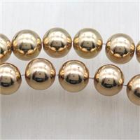 round Hematite Beads, light KC-golden electroplated, approx 8mm dia