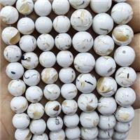 White Jade Beads Inlay Trochid Shell Dye Smooth Round, approx 8mm dia