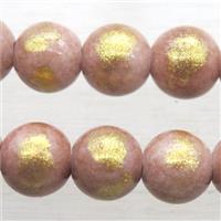 round peach JinShan Jade beads with gold foil, approx 8mm dia