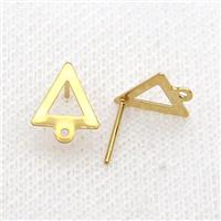 Stainless Steel Stud Earring Triangle Gold Plated, approx 10mm