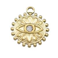 Stainless Steel Circle Pendants With Evil Eye Pave Rhinestone Gold Plated, approx 18mm