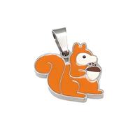 Squirrel Charms Raw Stainless Steel Orange Enamel, approx 15mm