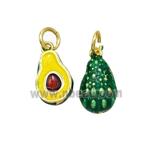 Copper Avocado Charms Pendant Yellow Green Enamel Gold Plated