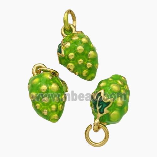 Copper Strawberry Pendant Green Enamel Gold Plated