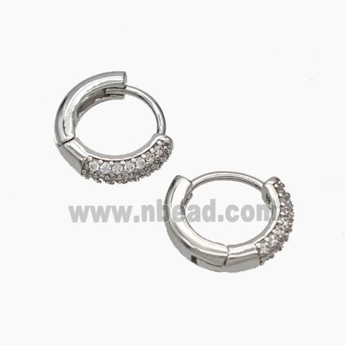 Copper Hoop Earrings Micropave Zirconia Platinum Plated