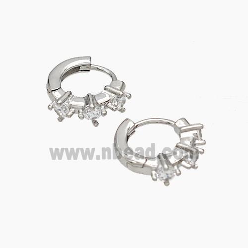 Copper Hoop Earrings Micropave Zirconia Platinum Plated