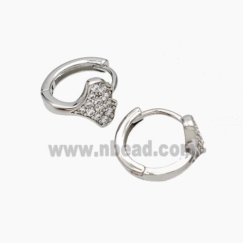 Copper Hoop Earrings Micropave Zirconia Ginkgo Leaf Gold Plated