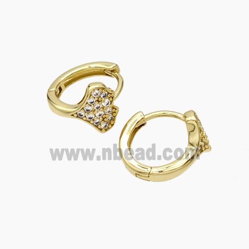 Copper Hoop Earrings Micropave Zirconia Ginkgo Leaf Gold Plated