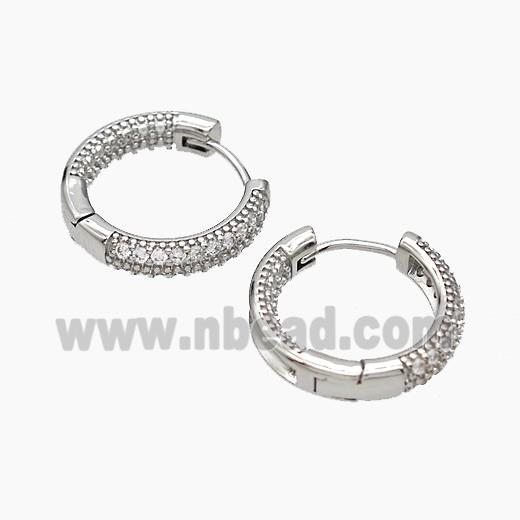 Copper Hoop Earrings Micropave Zirconia Platinum Plated