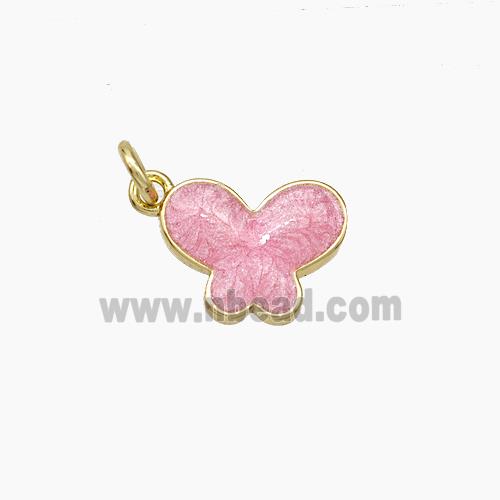 Copper Butterfly Pendant Pink Painted Gold Plated