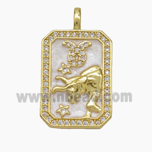 Copper Tarot Card Pendant Pave Zirconia Zodiac Taurus Painted Gold Plated