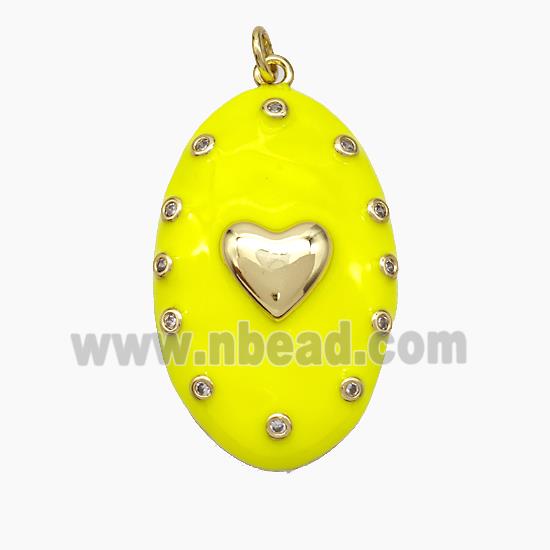Copper Oval Pendant Yellow Enamel Heart Gold Plated
