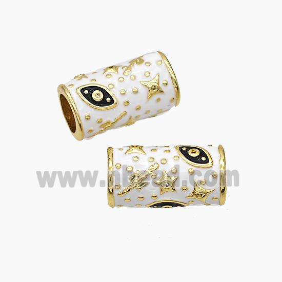 Copper Tube Beads White Enamel Star Eye Large Hole Gold Plated