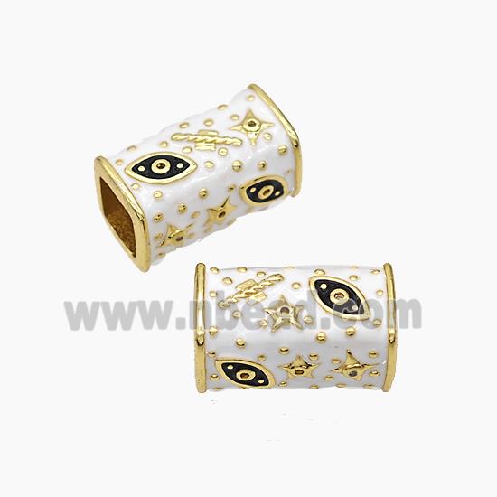 Copper Cuboid Beads White Enamel Star Eye Large Hole Gold Plated