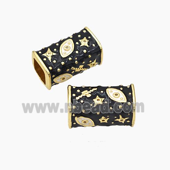 Copper Cuboid Beads Black Enamel Star Eye Large Hole Gold Plated
