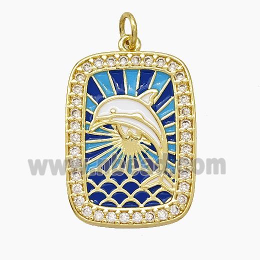 Copper Tarot Card Pendant Pave Zirconia Dolphin Enamel Gold Plated