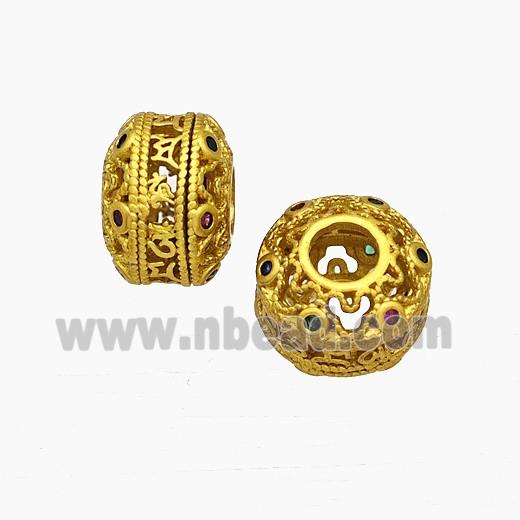 Copper Rondelle Beads Hollow Large Hole Gold Plated