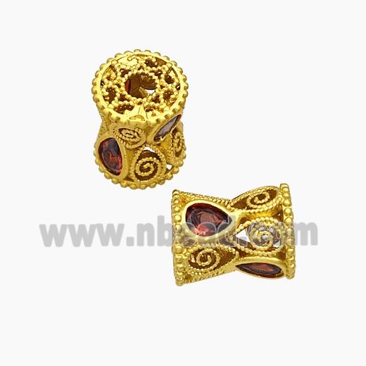 Copper Bamboo Beads Pave Crystal Glass Gold Plated