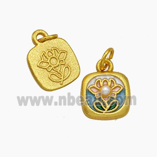 Copper Flower Pendant Pave Pearlized Resin Painted Gold Plated