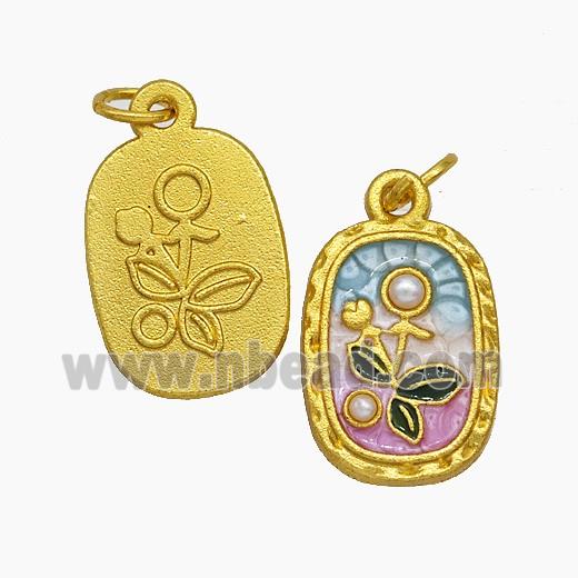 Copper Flower Pendant Pave Pearlized Resin Painted Gold Plated