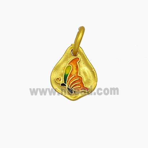 Copper Butterfly Pendant Red Painted Gold Plated
