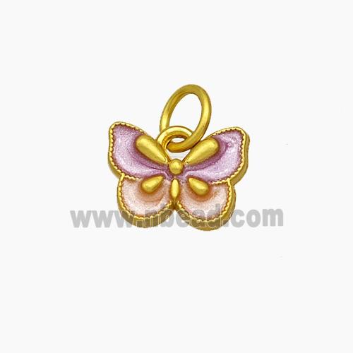 Copper Butterfly Pendant Pink Painted Gold Plated