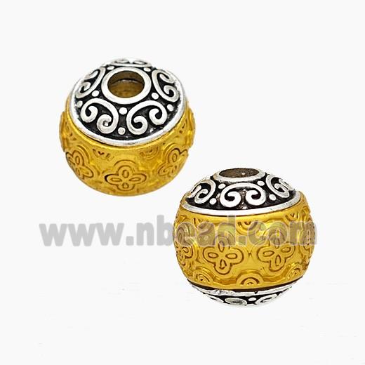Tibetan Style Alloy Beads Round Large Hole Antique Silver Golden