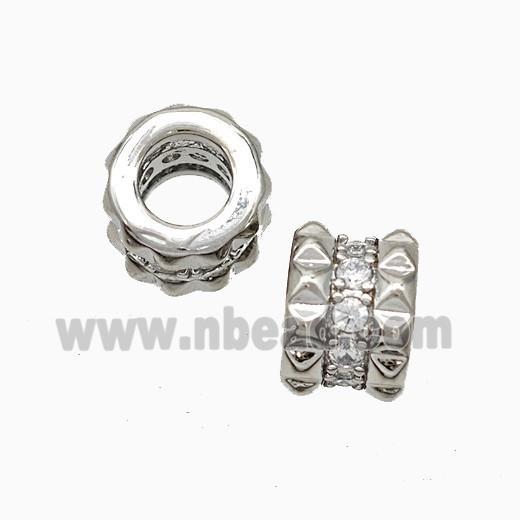 Copper Tube Beads Pave Zirconia Large Hole Platinum Plated