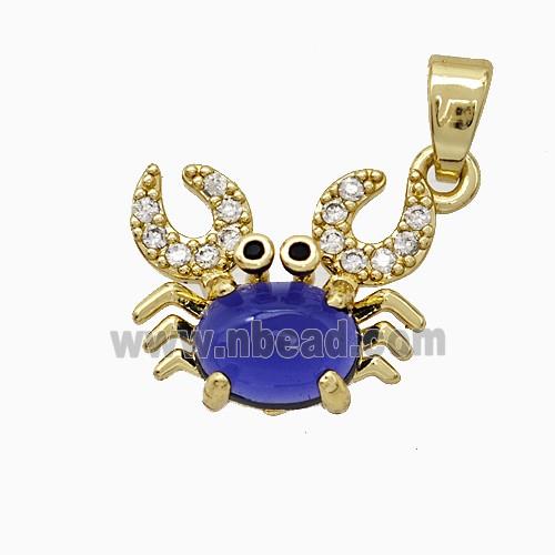 Copper Crab Pendant Pave Zirconia Blue Jade Gold Plated