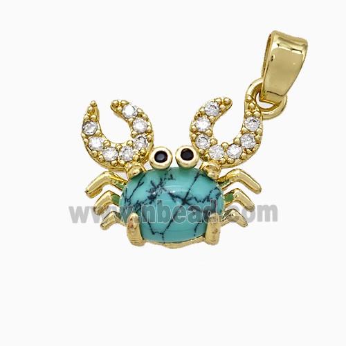 Copper Crab Pendant Pave Zirconia Blue Dye Howlite Gold Plated