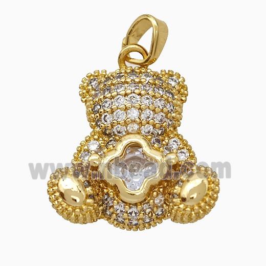 Copper Bear Pendant Pave Zirconia Gold Plated