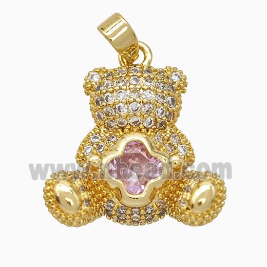 Copper Bear Pendant Pave Zirconia Gold Plated