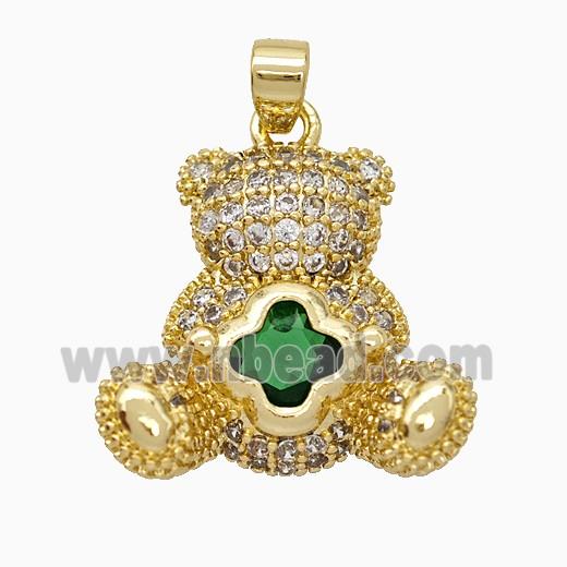 Copper Bear Pendant Pave Zirconia Gold Plated