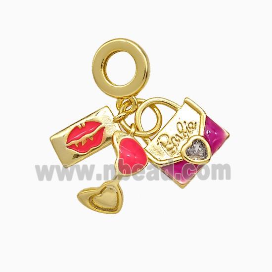 Copper Lips Heart Bag Pendant Enamel Gold Plated