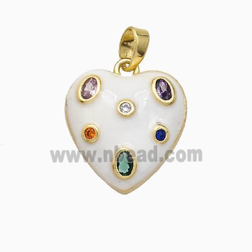 Copper Heart Pendant Pave Zirconia White Enamel Gold Plated