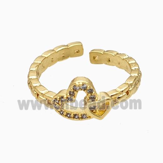 Copper Heart Rings Pave Zirconia Gold Plated