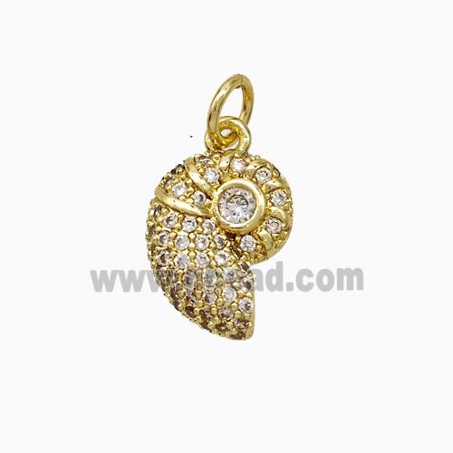 Copper Spiral Shell Charms Pendant Pave Zirconia Gold Plated
